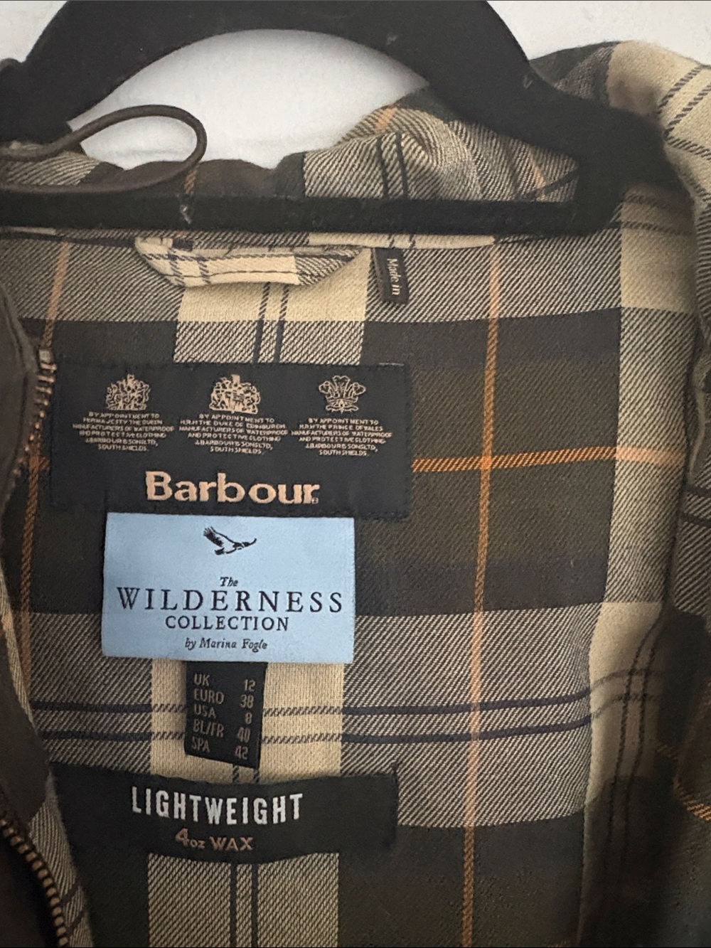 Barbour Olive Hooded Waxed Field Jacket with Tartan Lining - Picture 2 of 3